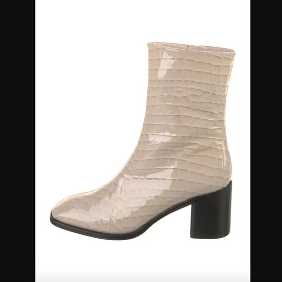 Intentionally Blank Contour Beige Croc Embossed Leather Heeled Boots 9 - Picture 1 of 7